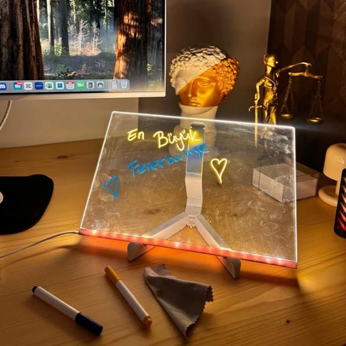 ÇOK SATAN Sunup Sn-27128 Dekoratif Led Aydınlatmalı Şeffaf Işıltılı Yazı - Çizim Panosu Tableti - 7 Renk Kalemli Set