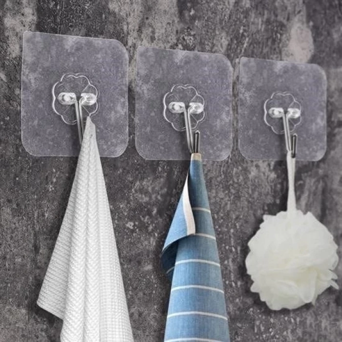 ÇOK SATAN Süper Güçlü Yapışkanlı Suya Dayanıklı Şeffaf Askı 5li Set Yeniden Kullanılabilir Kancalar