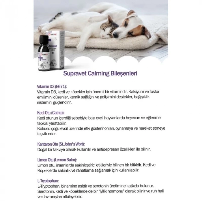 ÇOK SATAN Supravet Calming Anti Stress Kedi ve Köpekler için Sıvı Sakinleştirici Damla 100 Ml
