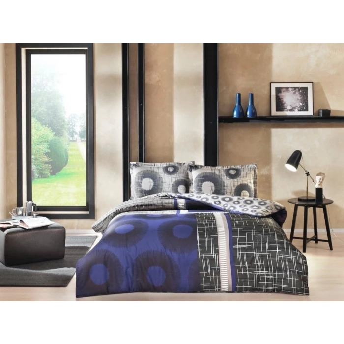 ÇOK SATAN Taç Çift Kişilik Saten Nevresim Takımı Lionel Lacivert