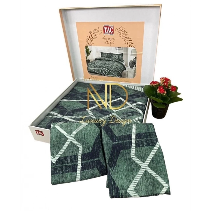 ÇOK SATAN Taç Çift Kişilik Saten Nevresim Takımı Nova Yeşil