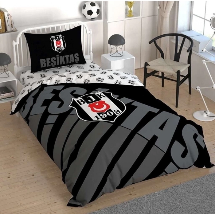 ÇOK SATAN Taç Lisanslı Beşiktaş Siyah Logo Tek Kişilik Nevresim Takımı