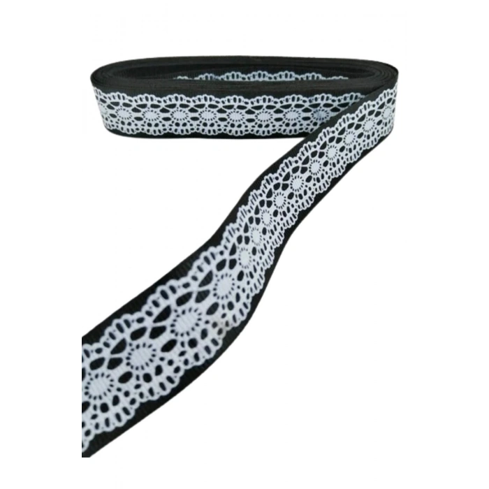 ÇOK SATAN Tafta Dantel Görünümlü Kurdele Siyah 25 mm 2 Metre
