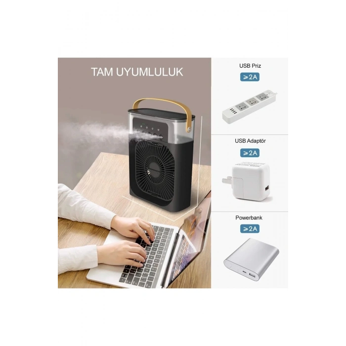ÇOK SATAN Taşınabilir Işıklı 5 Spreyli Vantilatör Buzlu Buharlı Vantilatör Mini Fan Nemlendirici