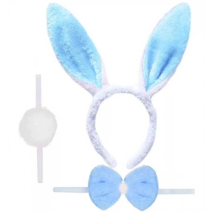 ÇOK SATAN Tavşan Kostüm Seti Taç Papyon Ponpon Kuyruk Mavi
