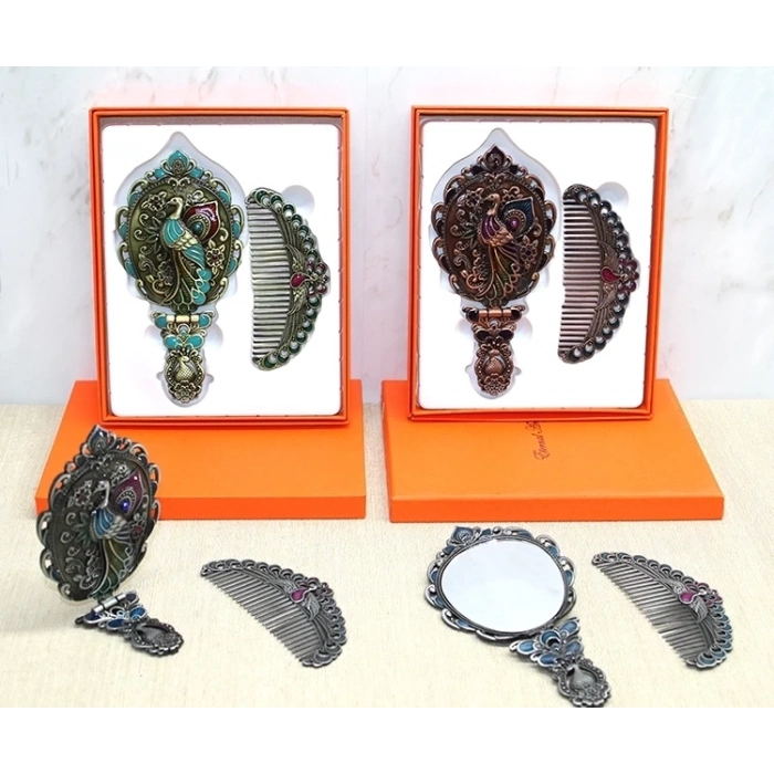 ÇOK SATAN Tavuskuşu Katlanabilir Ayna Ve Tarak Seti Orta Boy Alk4983