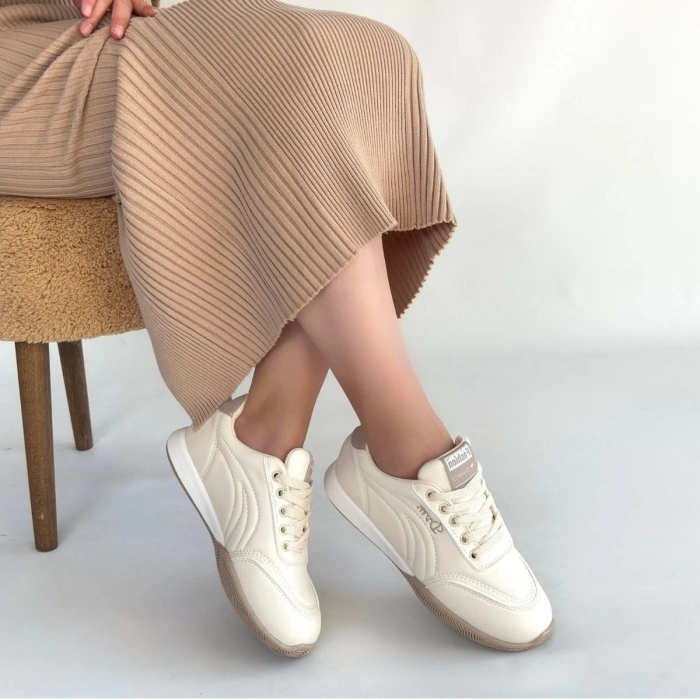 ÇOK SATAN Tawen Bej Cilt Bağcıklı Spor Ayakkabı