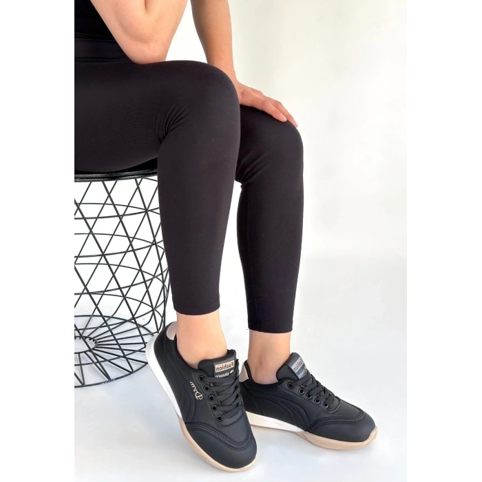 ÇOK SATAN Tawen Siyah Cilt Bej Tabanlı Bağcıklı Spor Ayakkabı