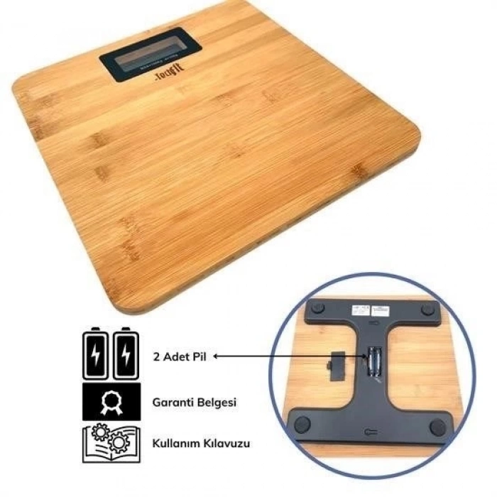 ÇOK SATAN Techfit Bambu Banyo Baskülü Yüksek Hassasiyetli Darbelere Dijital Dayanıklı Terazi Tf 1065 M