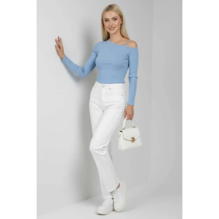 ÇOK SATAN Tek Omuz İpli Bluz mavi t4328