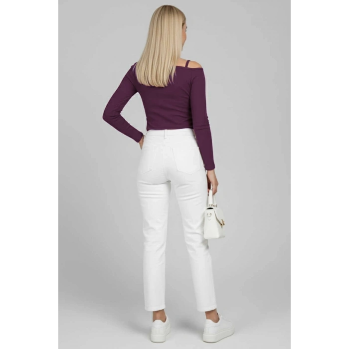 ÇOK SATAN Tek Omuz İpli Bluz Mürdüm T4328