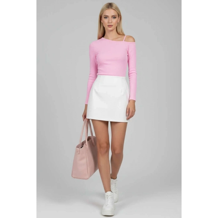 ÇOK SATAN Tek Omuz İpli Bluz Pembe T4328