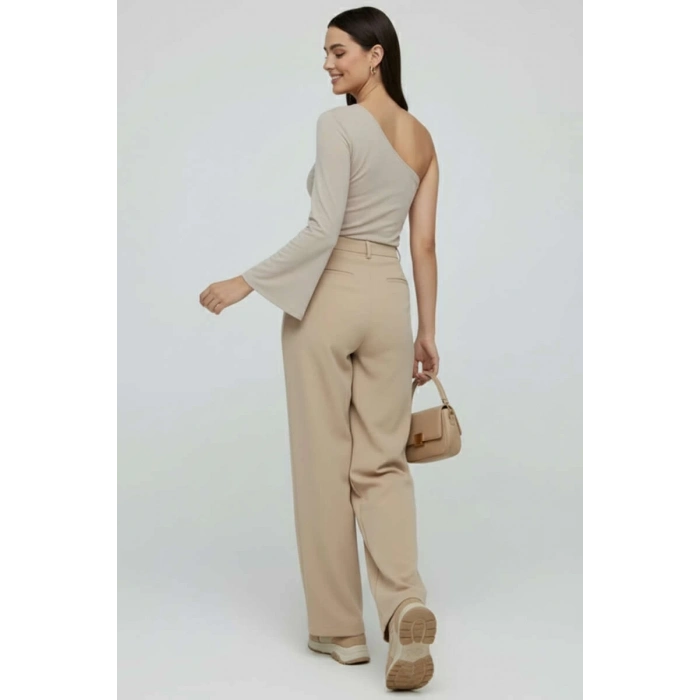 ÇOK SATAN Tek Omuzlu Basic Bluz Vizon T4275