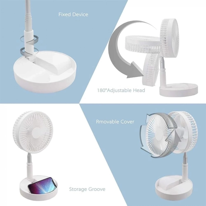 ÇOK SATAN Teleskopik Fan Vantilatör 4 Modlu Şarjlı Katlanabilir Yükseltilebilir Taşınabilir Serinletici Portatif Masa Vantilatörü