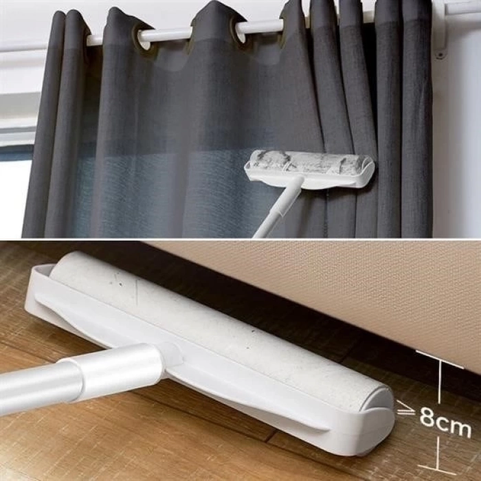 ÇOK SATAN Teleskopik Saplı 24 Cm Yapışkanlı Tüy Rulosu Uzayabilen Hav Tüy Toz Toplayıcı Rulo 2 Yedekli