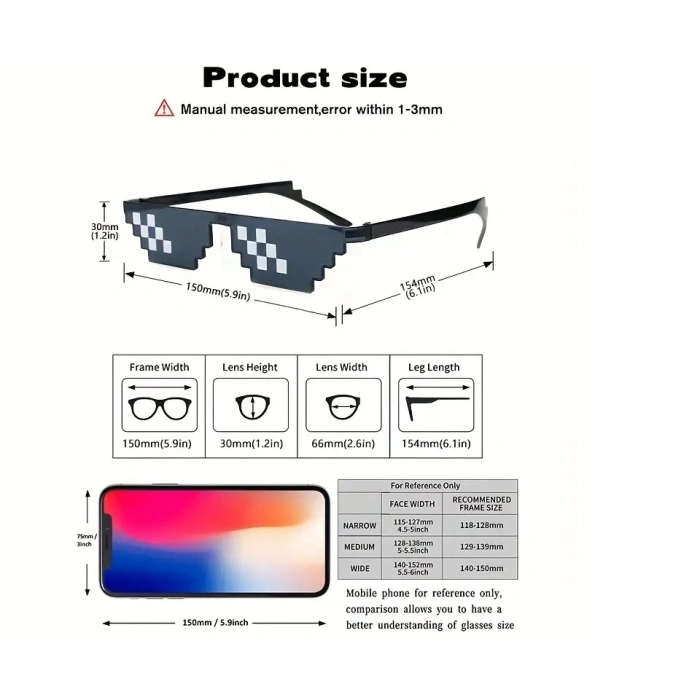 ÇOK SATAN Thug Life Trend Güneş Gözlüğü Mozaik Siyah Kedi Gözlükleri