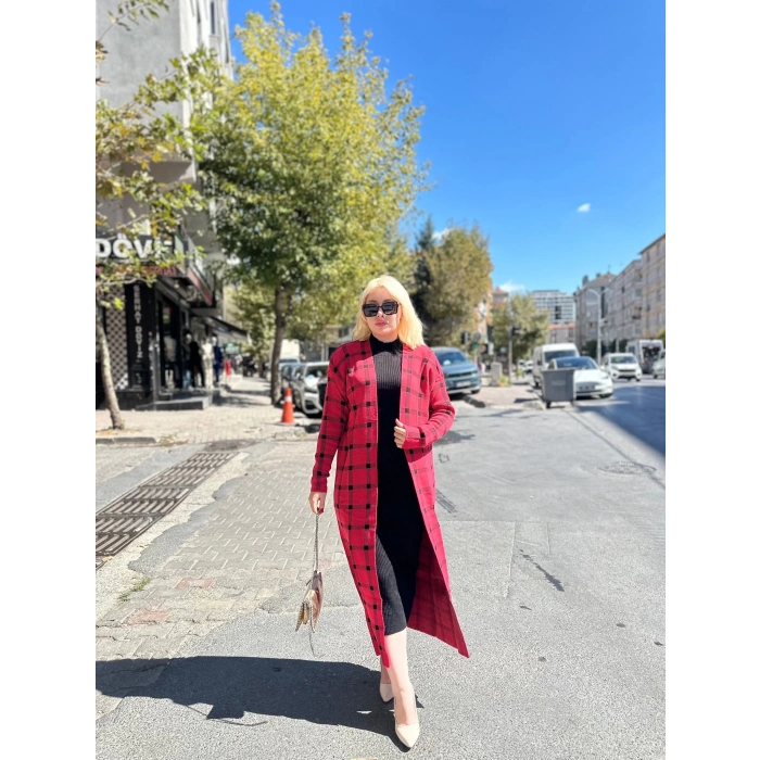 ÇOK SATAN Triko Hırka elbise ikili takım kırmızıSiyah