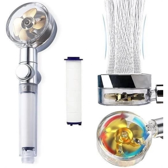 ÇOK SATAN Turbo Pervaneli ve Filtreli Su Tasarruflu 360 Derece Dönebilen Tazyikli Duş Başlığı