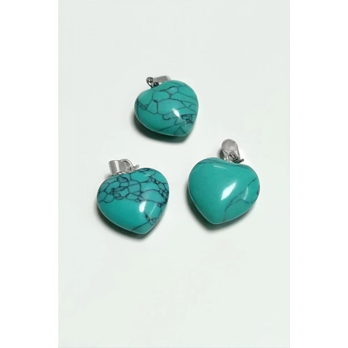 ÇOK SATAN Turkuaz Kalpli Doğaltaş Kolye Ucu Küçük 1,5 cm