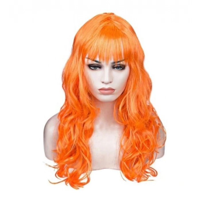 ÇOK SATAN Turuncu Renk Astarlı Dalgalı Kesim Parti Peruğu