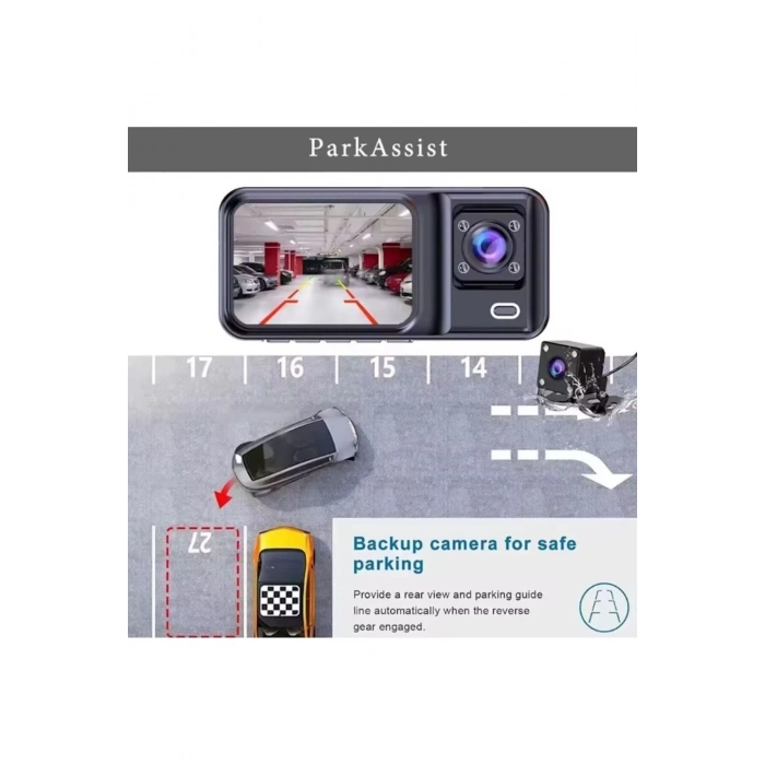 ÇOK SATAN Üç Kameralı Ön Iç Arka Araç Içi Kamera Wifi Viidure App Mpıa CC38 64GB