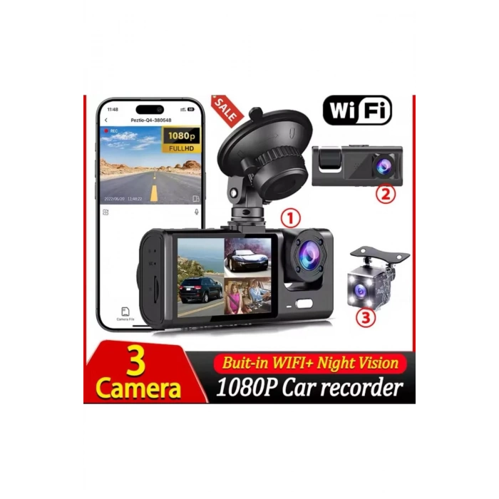 ÇOK SATAN Üç Kameralı Wi‑Fi Araç İçi Kamera – GPS Takip & G-Sensor Özellikli Güvenlik Çözümü