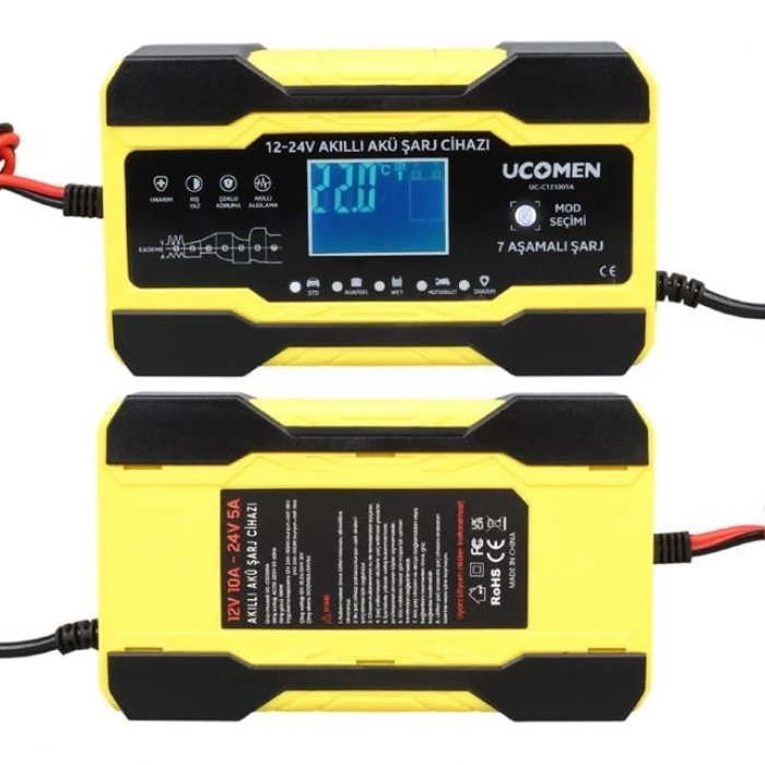 ÇOK SATAN Ucomen Uc-c121001a Sarı 12/24 Volt 10 Amper Led Göstergeli Akü Şarj Cihazı