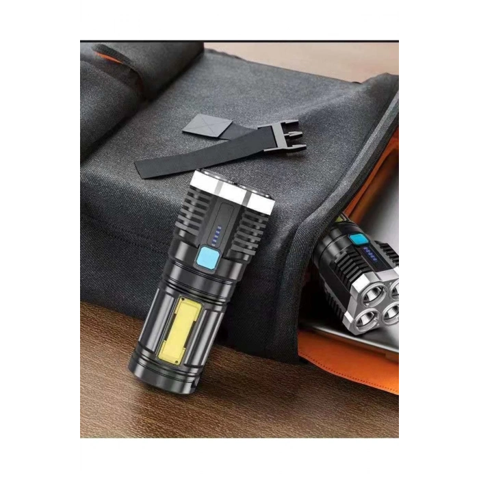 ÇOK SATAN Ultra Parlak El Feneri Usb Şarj 4 Led+yan Cob Led Taktik Günlük Hayat Kamp Avcılık El Feneri