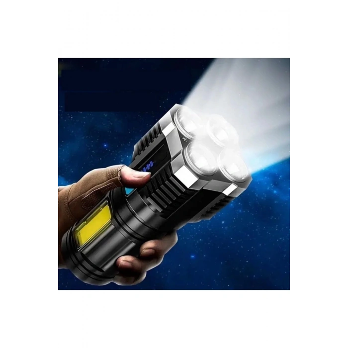 ÇOK SATAN Ultra Parlak El Feneri Usb Şarj 4 Led+yan Cob Led Taktik Günlük Hayat Kamp Avcılık El Feneri