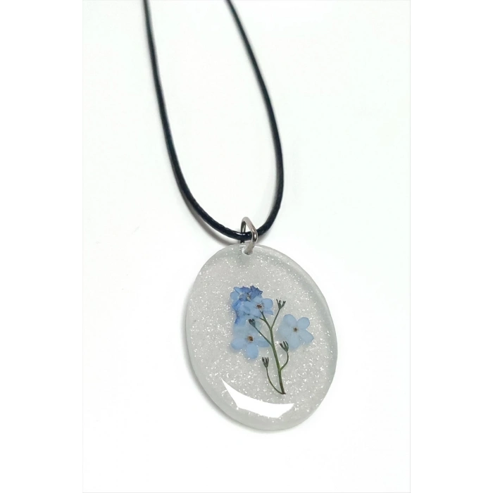 ÇOK SATAN Unutma Beni Çiçeği Oval Epoksi Kolye