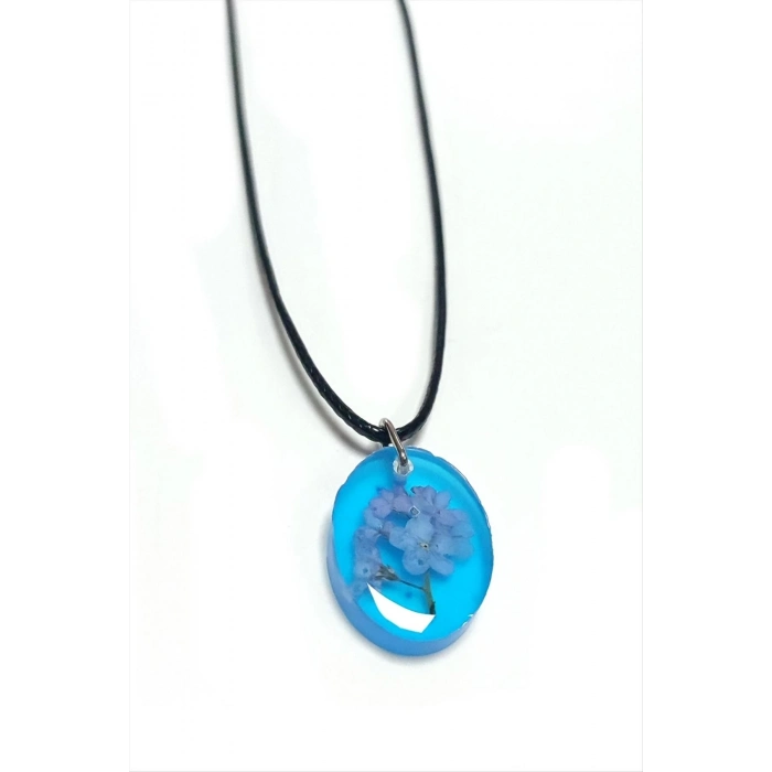 ÇOK SATAN Unutma Beni Çiçeği Oval Epoksi Kolye