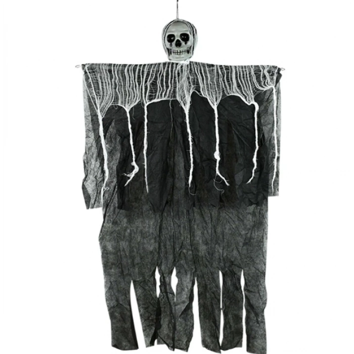 ÇOK SATAN Ürpertici Kuru Kafa Korku Hayalet Saçaklı Dekor 90x50 cm