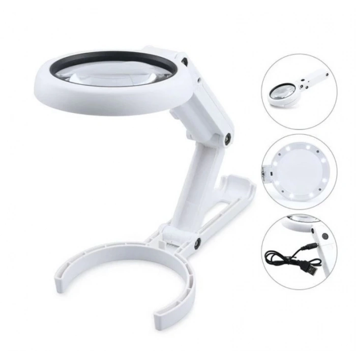 ÇOK SATAN Usb Şarj Edilebilir Katlanabilir 3.510x Büyüteç 8 Ledli Masa Ve Eliçin  Taşınabilir Büyüteç Fs90rc