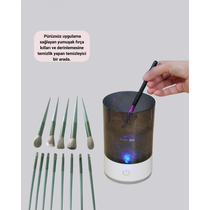 ÇOK SATAN USB Şarjlı Makyaj Fırçası Temizleyici + Profesyonel Fırça Seti