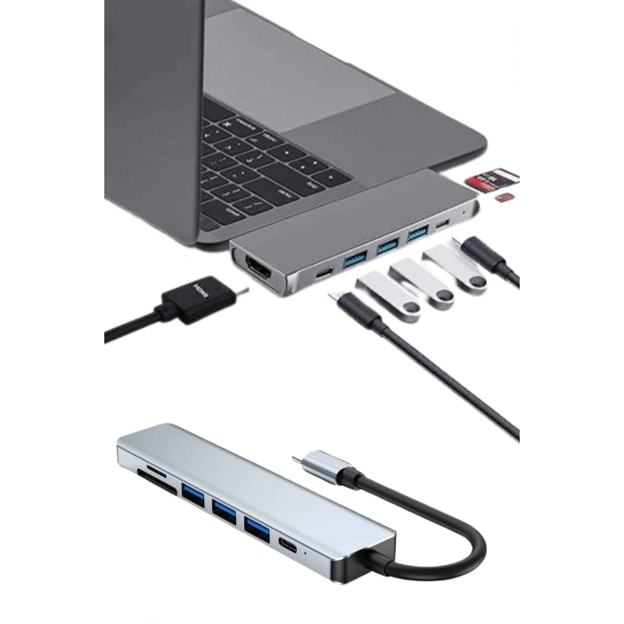 ÇOK SATAN Usb Type-c Hub Dönüştürücü Çevirici Çoklayıcı Macbook Çevirici 8 Portlu