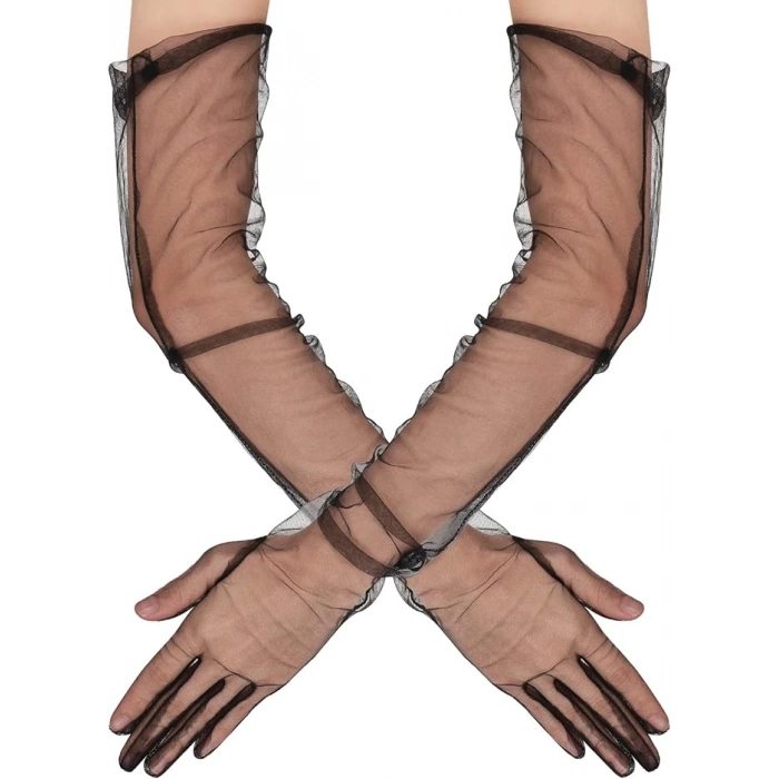 ÇOK SATAN Uzun Boy Likralı Siyah Yetişkin Mega Tül Eldiven