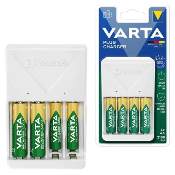 ÇOK SATAN Varta Plug Aa/aaa Kalem Pil Şarj Cihazı Aleti - 4 Adet 2100mah Aa Hr6 Nı-mh Şarj Edilebilir Pil Hediyeli