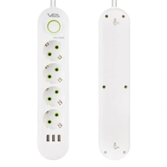 ÇOK SATAN Vea Va-21560 4lü 3 Usbli 1.5 Metre Akım Korumalı Priz Beyaz