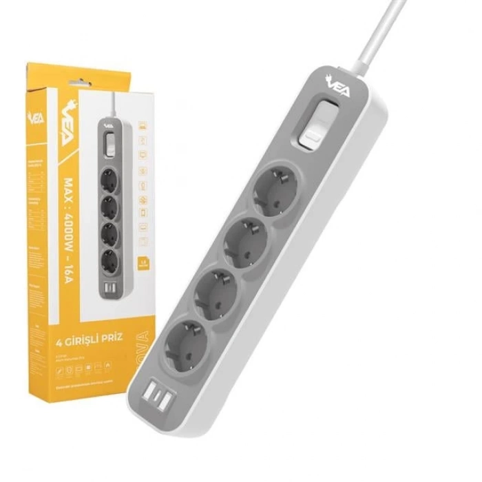 ÇOK SATAN Vea Ve-nova104 A Class 4lü Anahtarlı 1.5 Metre Grup Priz