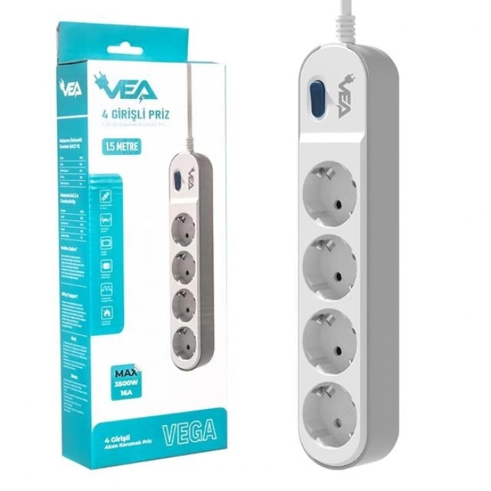 ÇOK SATAN Vea Ve-vega104 A Class 4lü Anahtarlı 1.5 Metre Akım Korumalı Priz