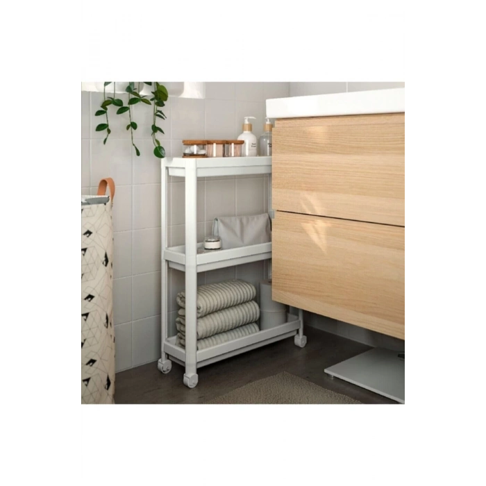 ÇOK SATAN Vesken Beyaz 3lü Tekerlekli Dikdörtgen Raf Ünitesi Banyo Mutfak Düzenleyici Raf Modern Depolama Raf