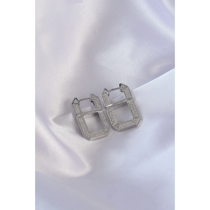 ÇOK SATAN Vip Seri Pirinç Gümüş Renk Zirkon Taşlı Serenay Küpesi