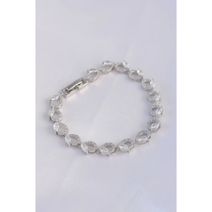 ÇOK SATAN Vip Seri Pirinç Zirkon Taşlı Gümüş Renk Arpa Model Bileklik