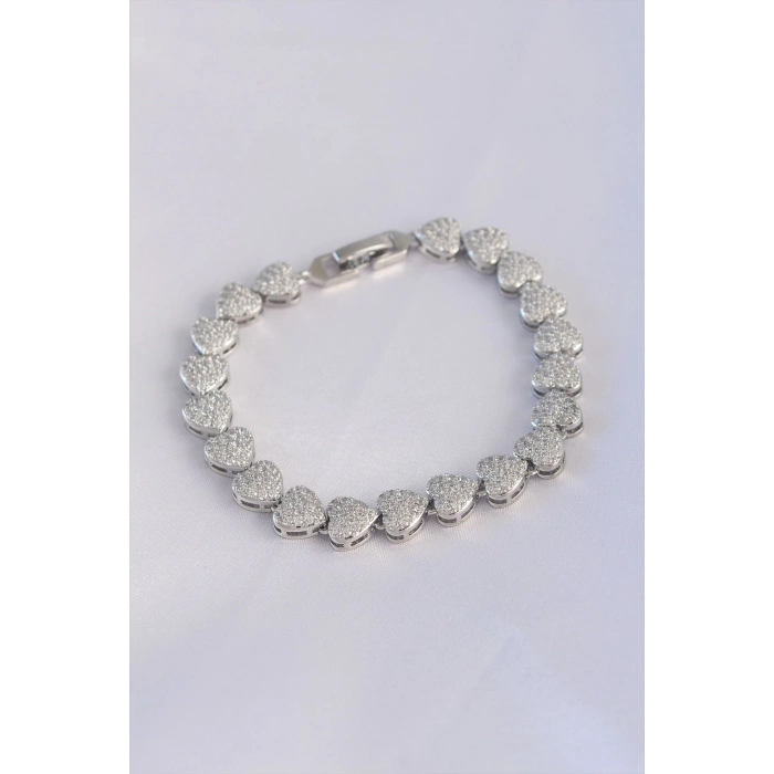 ÇOK SATAN Vip Seri Pirinç Zirkon Taşlı Gümüş Renk Kalp Model Bileklik