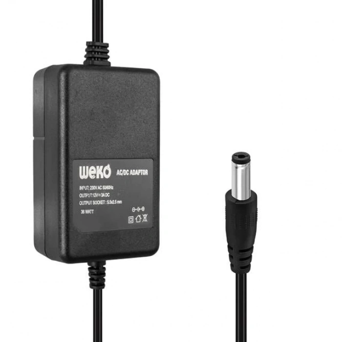 ÇOK SATAN Weko 12 Volt 3 Amper 5.5*2.5 Uçlu Yerli Üretim Plastik Kasa Masaüstü Adaptör