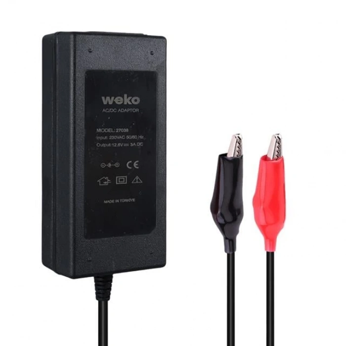 ÇOK SATAN Weko 12.6 Volt - 3 Amper Krokodil Uçlu Ledli Yerli Üretim Masaüstü Şarj Adaptörü