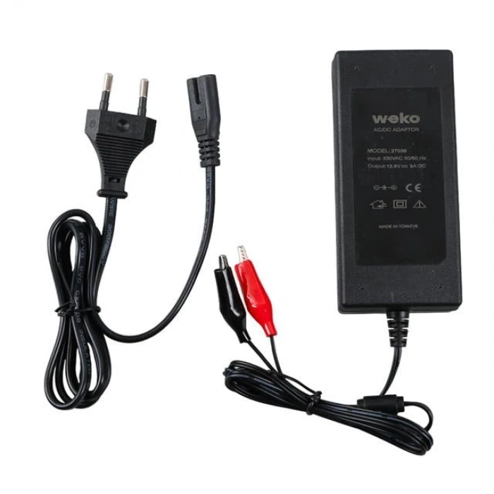 ÇOK SATAN Weko 12.6 Volt - 3 Amper Krokodil Uçlu Ledli Yerli Üretim Masaüstü Şarj Adaptörü