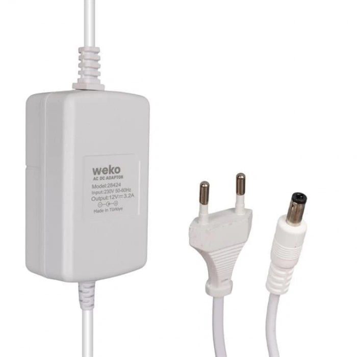 ÇOK SATAN Weko Tottolet 1200 12 Volt - 3.2 Amper 5.5 2.5 Uçlu Yerli Üretim Plastik Kasa Beyaz Masaüstü Adaptör