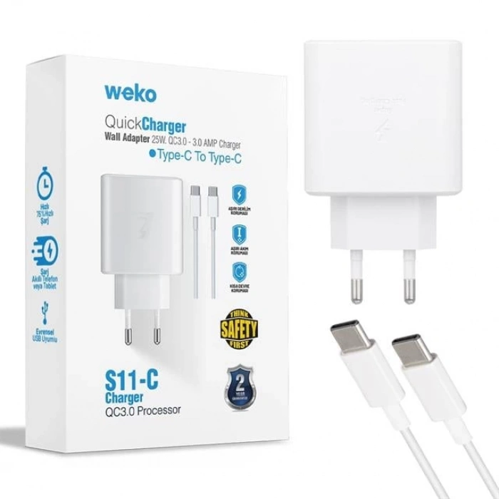 ÇOK SATAN Weko Wk-21440 S11-c 25 Watt Telefon Şarj Başlık Adaptörü + Type-c To Type-c Kablo