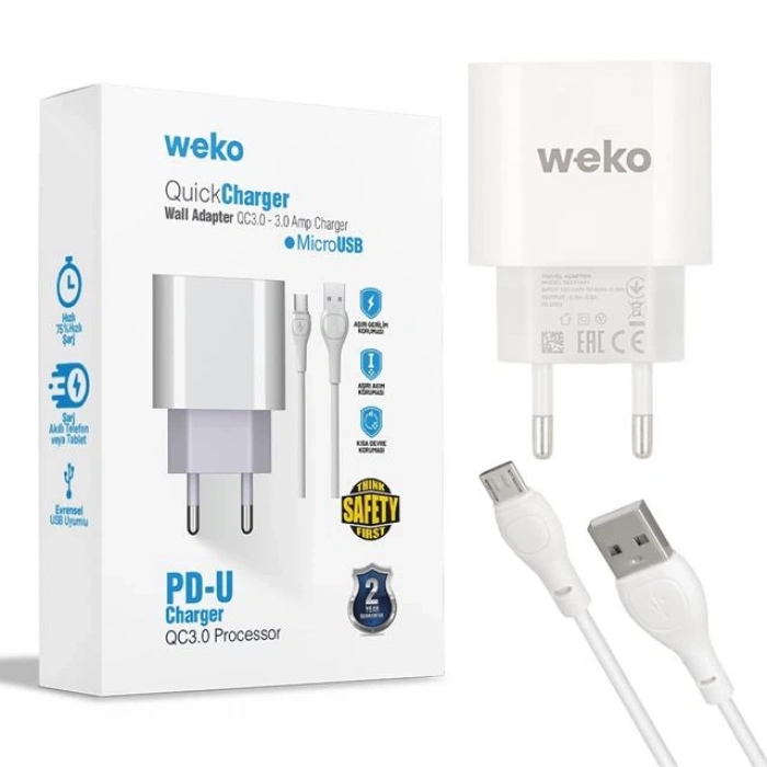 ÇOK SATAN Weko Wk-21441 Pdu Qc 3.0 Amper Telefon Şarj Adaptörü + Micro Usb Kablo